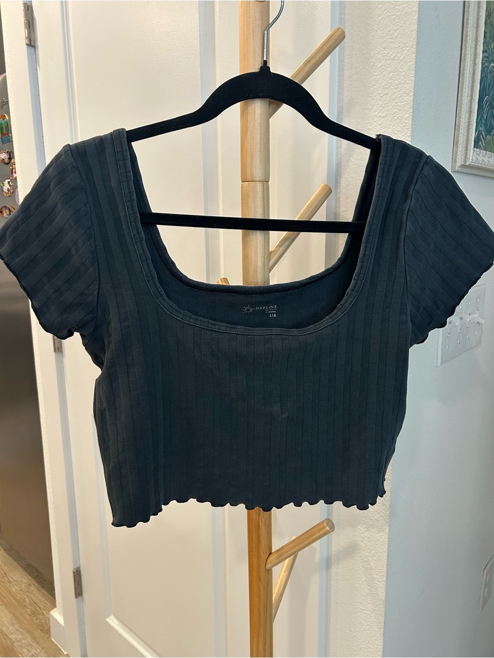 Crop Scoop Neck Ribbed Top - Black